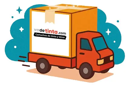 Furgoneta de reparto de Vadetinta entregando pedidos de cartuchos y tazas en los barrios de Sants y Les Corts